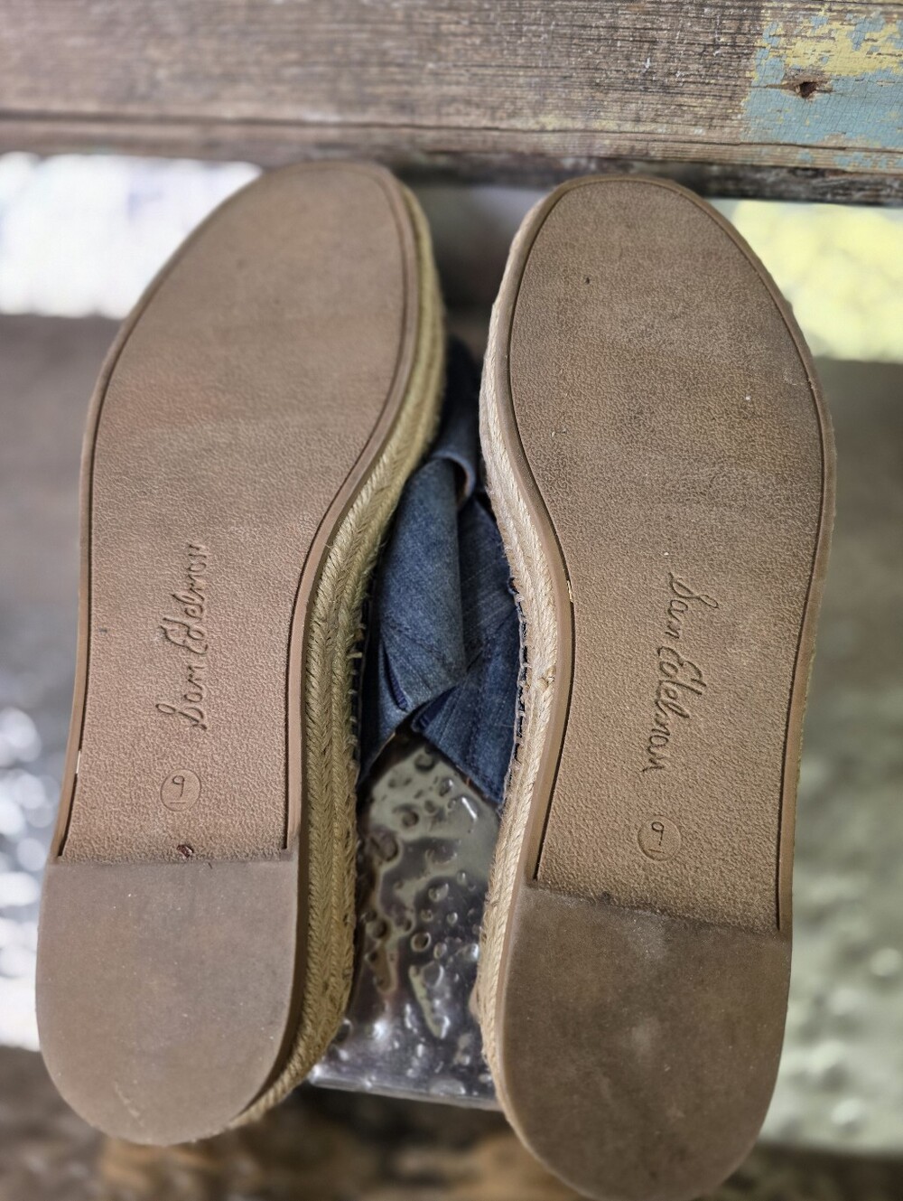 Sam Edelman Denim Blue Crisscross Espadrille Platform Sandals, Size 9 - Picture 3 of 4